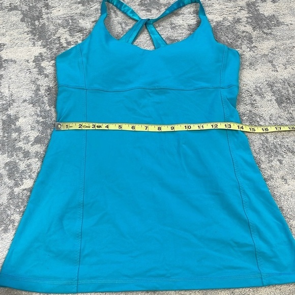 SOLD - Lululemon Practice Daily Tank Top Surge Blue Satin Straps Shelf Bra Sz 10 - Picture 9 of 11